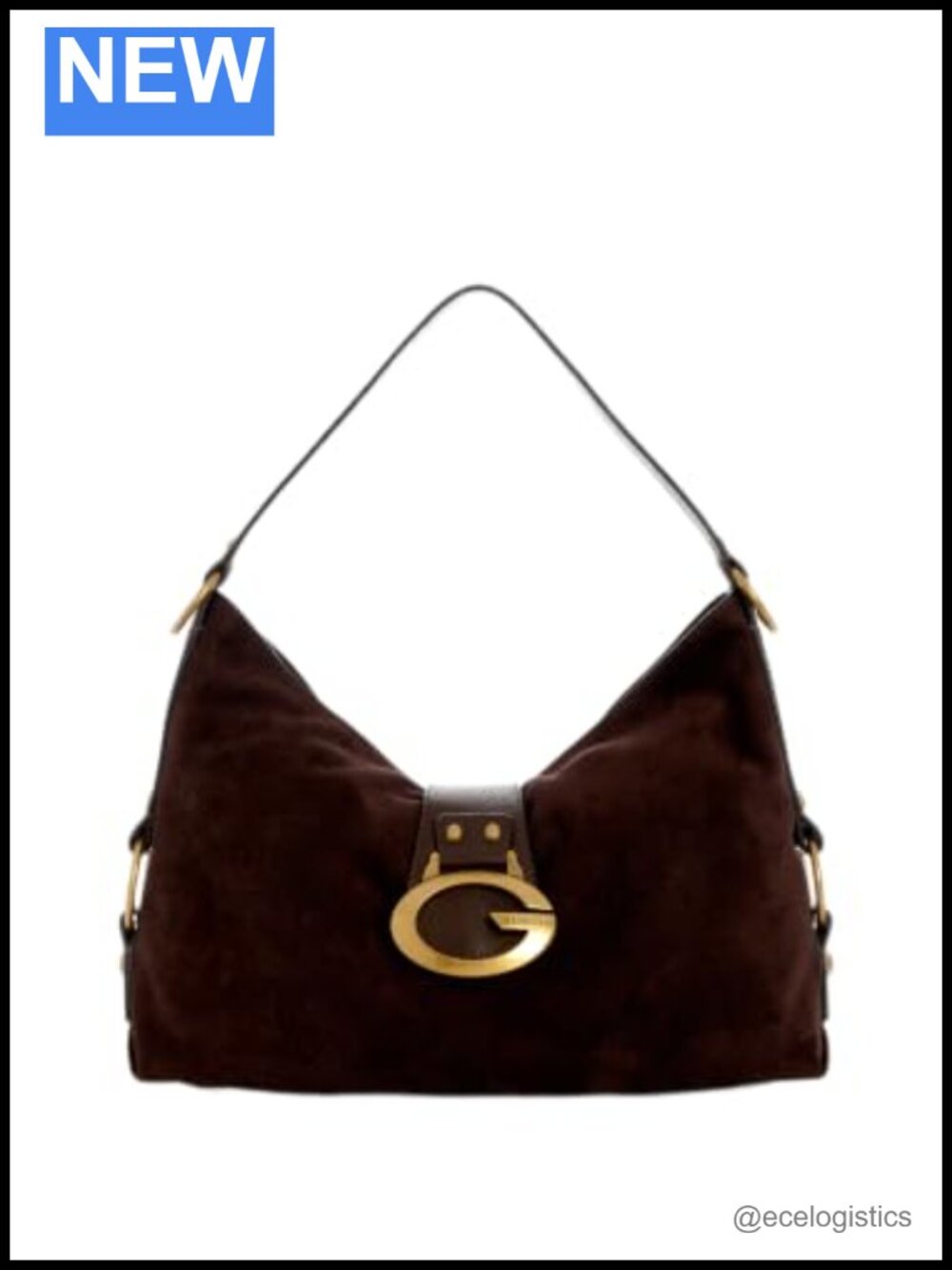 GUESS Camden Large Faux Suede Shoulder Bag Hobo Gold Hardware Zip Pocket